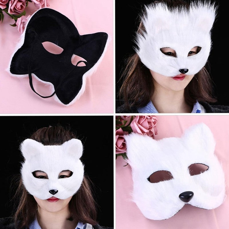 Fox Shape Face Eye Mask Christmas Carnival Party Cosplay Cat Animal Hair Mask Halloween Costume Props Makeup Plastic Face Mask