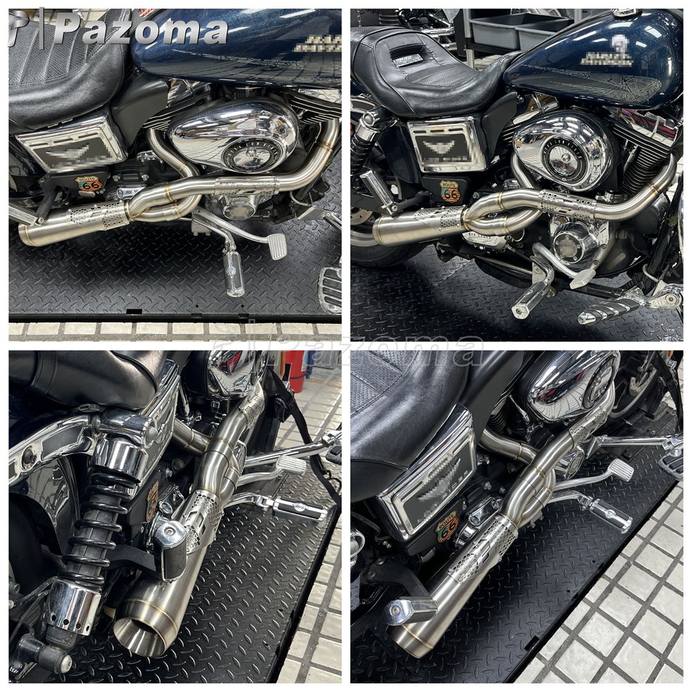 Pazoma 2-in-1 Exhaust Muffler Motorcycle Stepped Exhausts System For Harley Dyna Low Rider Street Fat Bob Super Wide Glide 06-17