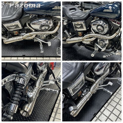 Pazoma 2-in-1 Exhaust Muffler Motorcycle Stepped Exhausts System For Harley Dyna Low Rider Street Fat Bob Super Wide Glide 06-17