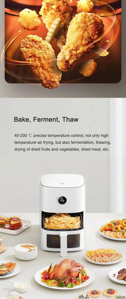 Fritadeira de Ar Inteligente XIAOMI MIJIA Pro 4L Forno Quente Visor Janela APP Temporizador Tela OLED Sem Óleo Fritadeira de Ar Quente 360°