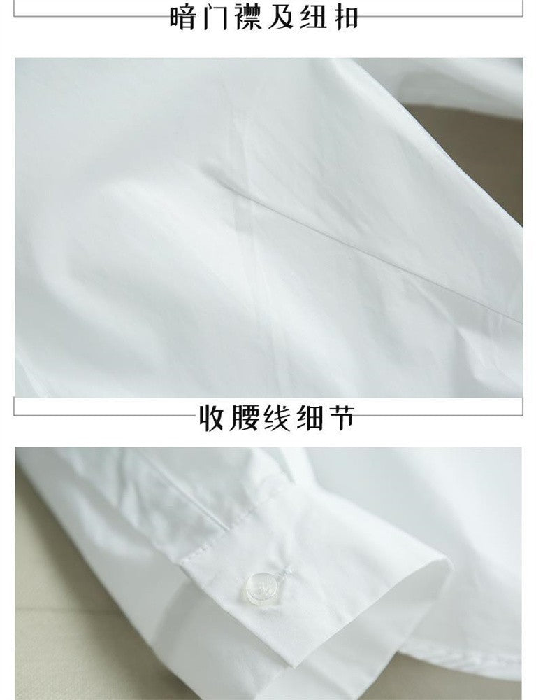 Elastic Cotton White Shirt Women's Spring and Autumn Basic Korean Version Loose Casual Shirt Work Professional Top