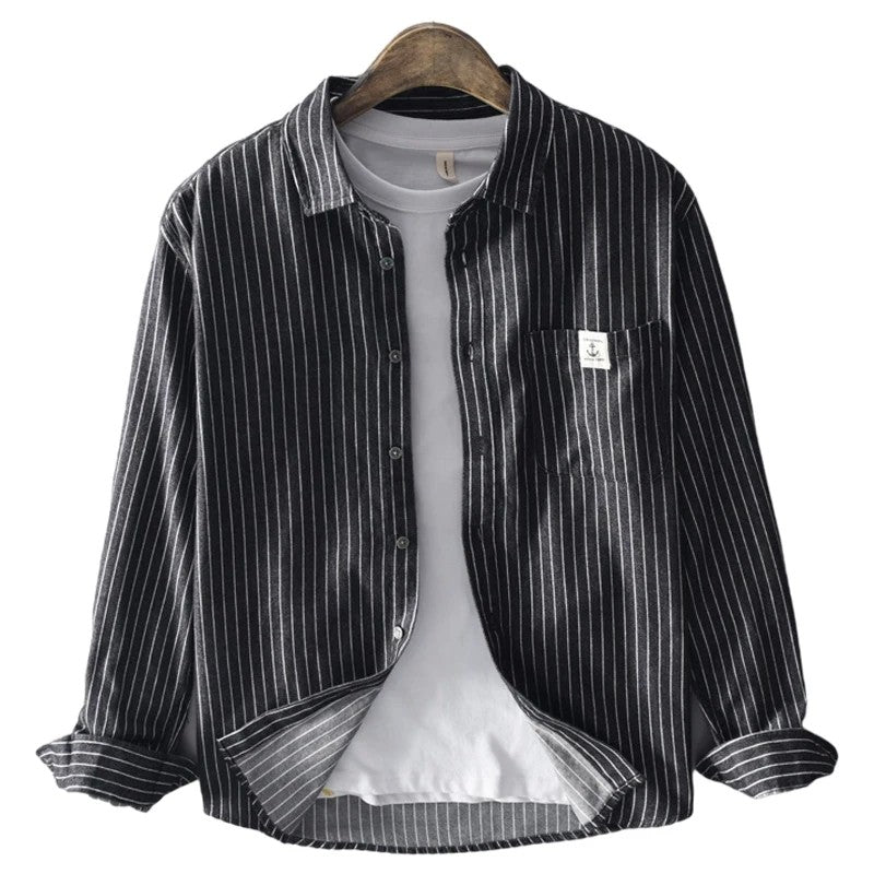 HIQOR 2025 New In 100% Cotton Long Sleeve Men's Shirt Loose Man Business Casual Shirts Classic Striped Male Social Dress Shirts