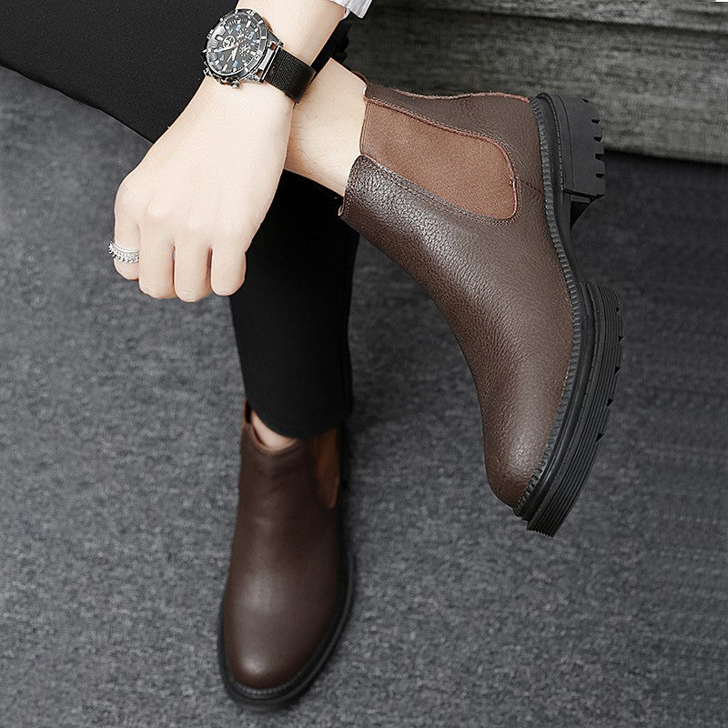 Genuine Leather Mens Chelsea Boots Slip on Male Casual Footwear All-match High Quality Ankle Boots Vintage Style Business Botas
