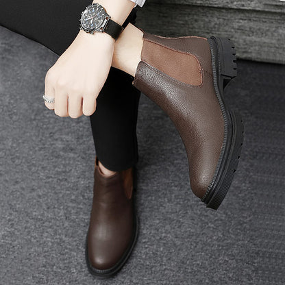 Genuine Leather Mens Chelsea Boots Slip on Male Casual Footwear All-match High Quality Ankle Boots Vintage Style Business Botas