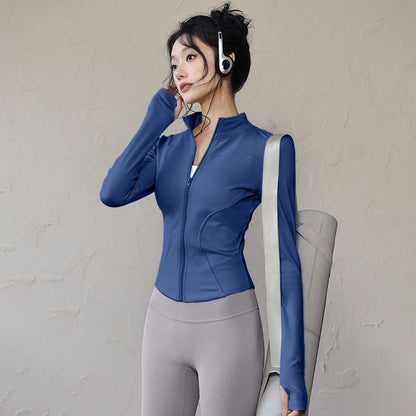 Women Zip Fitness Yoga Shirt Long Sleeve Sports Jacket Gym Pilates Slim Fit Top Cycling Running Coat Workout Clothes Activewear
