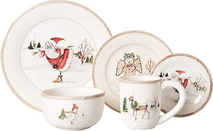 Christmas Twig Holiday Dinnerware Set – 20-Piece Christmas-Themed Earthenware Dinner Party Collection, Unique Gift Idea for Chri