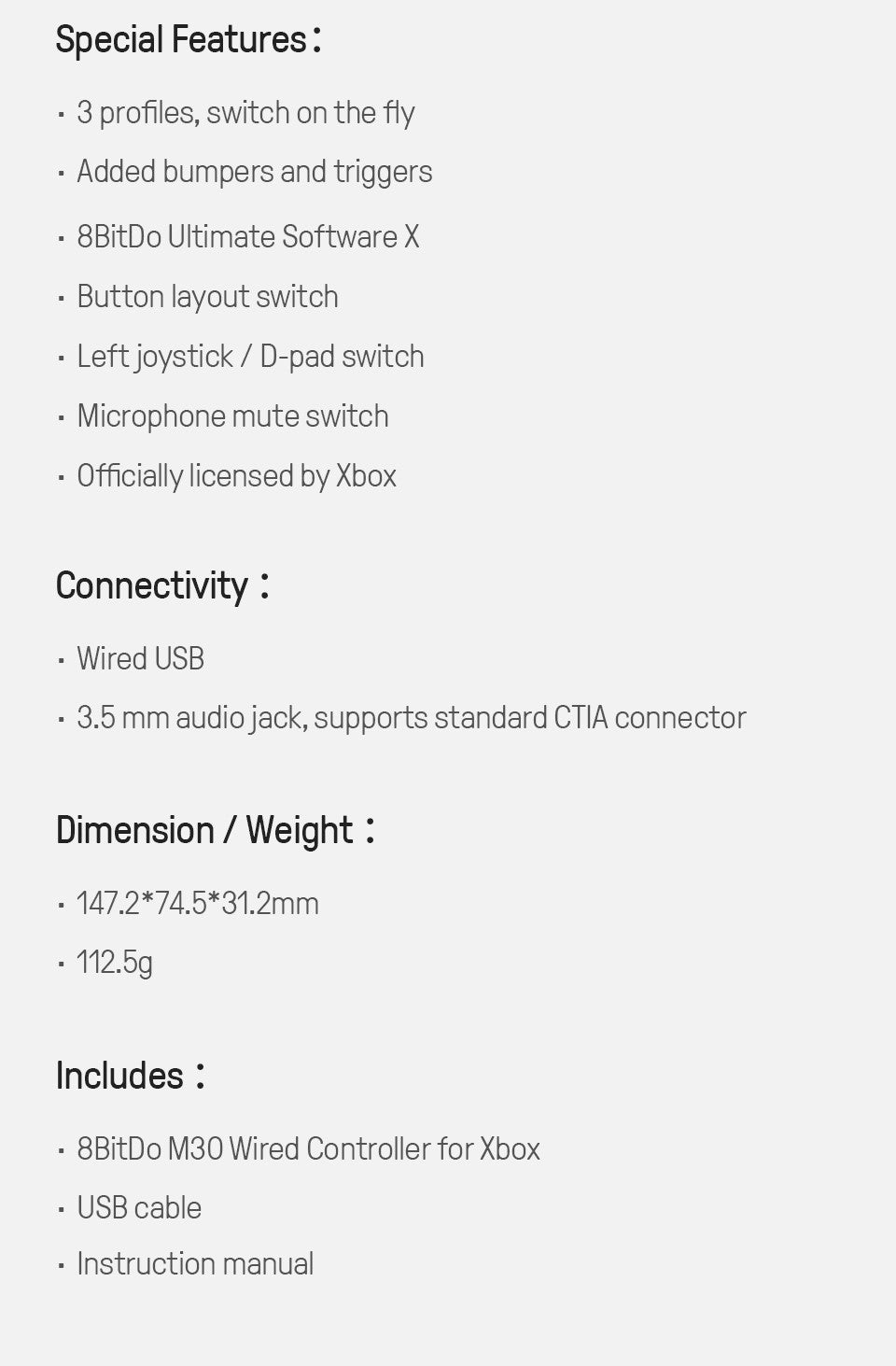 8BitDo M30 Gamepad Wired Controller for Xbox Series X|S, Xbox One, and Windows with 6-Button Layout - Officially Licensed