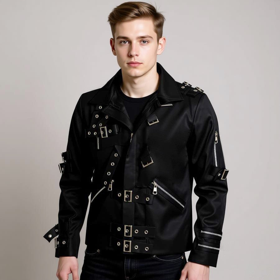 Michael Jackson BAD Punk Jacket Black Stretch Outwear Motorcycle Role Player impersonator Costumes Classic BAD T-shirt Belt