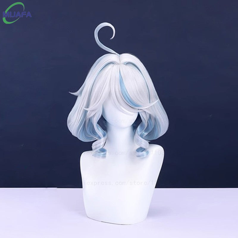 Really High Quality Fontaine Focalors Cosplay Wig Long Short Furina Wigs Blue White Curly Heat Resistant Hair Anime Wigs +WigCap