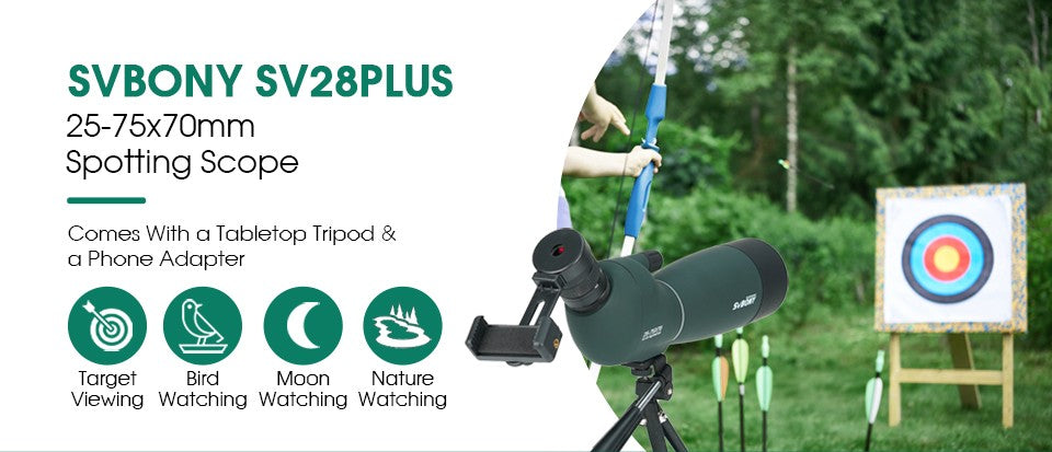 Svbony SV28plus 50/60/70mm Luneta Terrestre Telescópio Zoom Potente Longo Alcance Prisma PORRO Adequado para Tiro ao Alvo Arco e Flecha