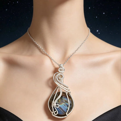 Labradorite Rainbow Moonstone Gemstone Pendant Copper Wire Wrapped Labradorite Jewelry Labradorite Necklace With Chain and Box
