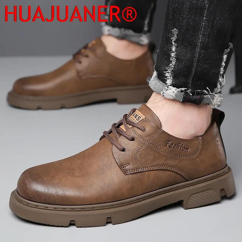 Cow Leather Autumn Platform Shoes for Men Fashion Casual New Designer Derby Shoes Male Low Top Work Ankle Boots Men