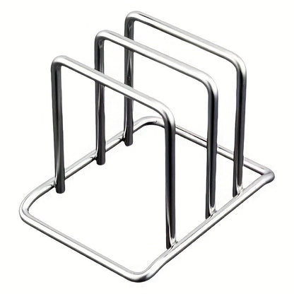 1pc Space-Saving Stainless Steel Pot Lid and Cutting Board Organizer Combo - Heavy-Duty Countertop Rack, kitchen organizer