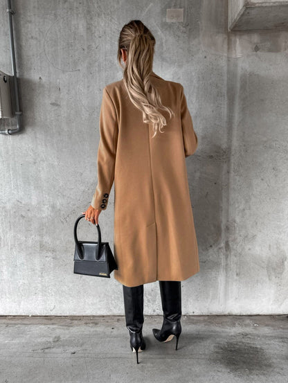Autumn and Winter Women's Clothing Long-sleeved Lapel Solid Color Double-breasted Slim-fit Coat
