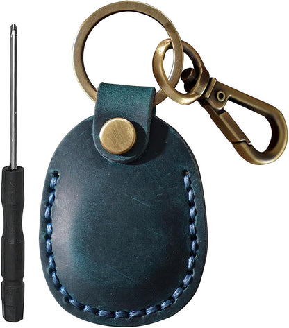 2/1 Pack Genuine Leather AirTag Keychain Holder . Secure Key Chain Case for Pet Collar Luggage Bag Full Cover Protective Keyring