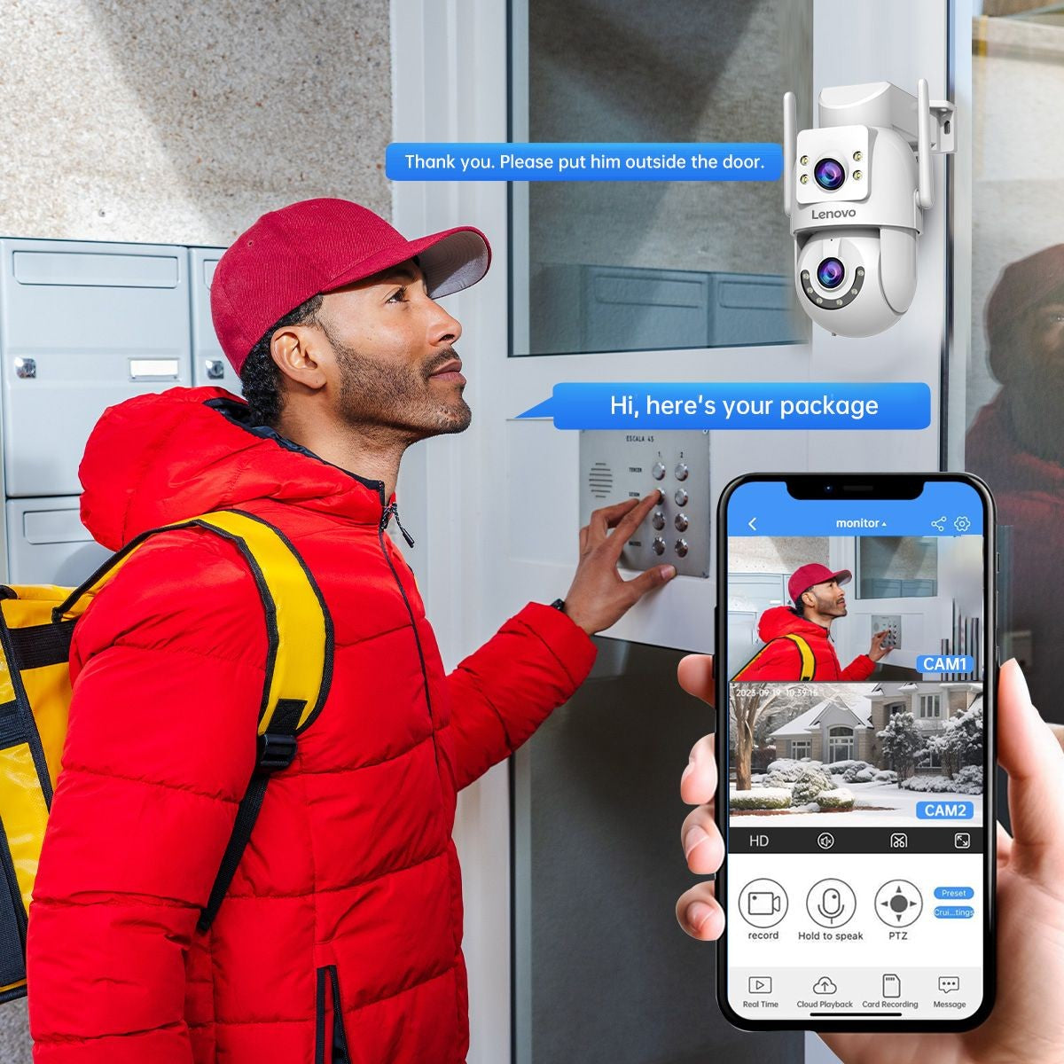 Lenovo HD PTZ Camera Outdoor 6MP Dual Lens Dual Screen 5G Wifi Auto Tracking CCCTV Camera Security Protection Video Surveillance