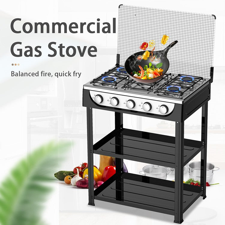 5 Burner Cooktop Commercial Kitchen Gas Stove Free Standing With Iron Lid LPG Gas Powered Portable for Outdoor Installation