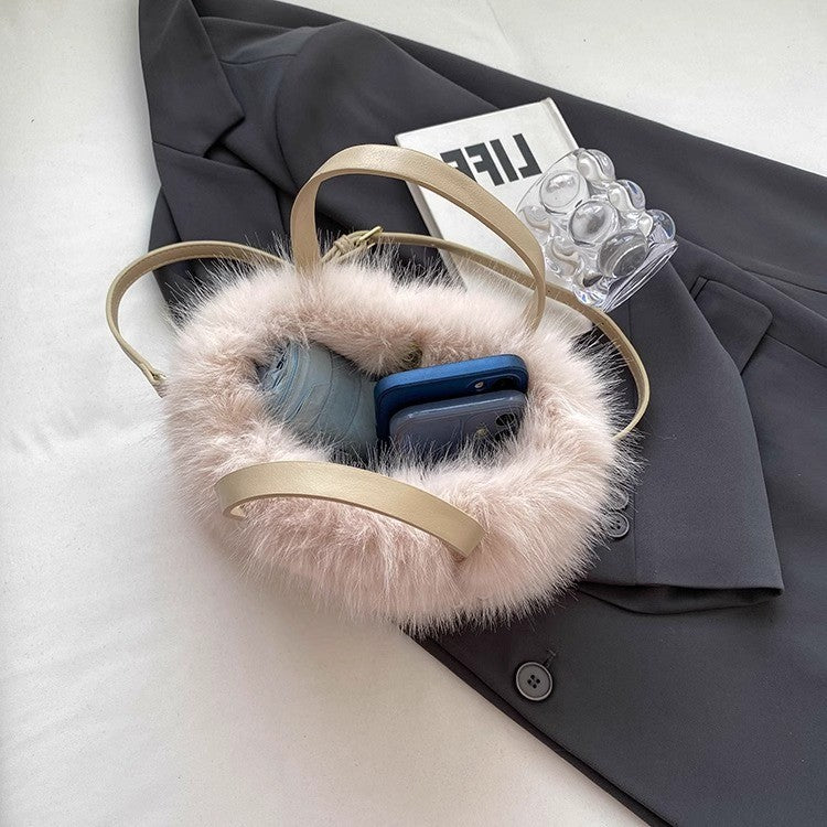 Winter Fashion Faux Fur Crossbody Bags for Women's Gift, Pearl Chain Decor Shoulder Bag, Ladies Handbags Top-handel Bag