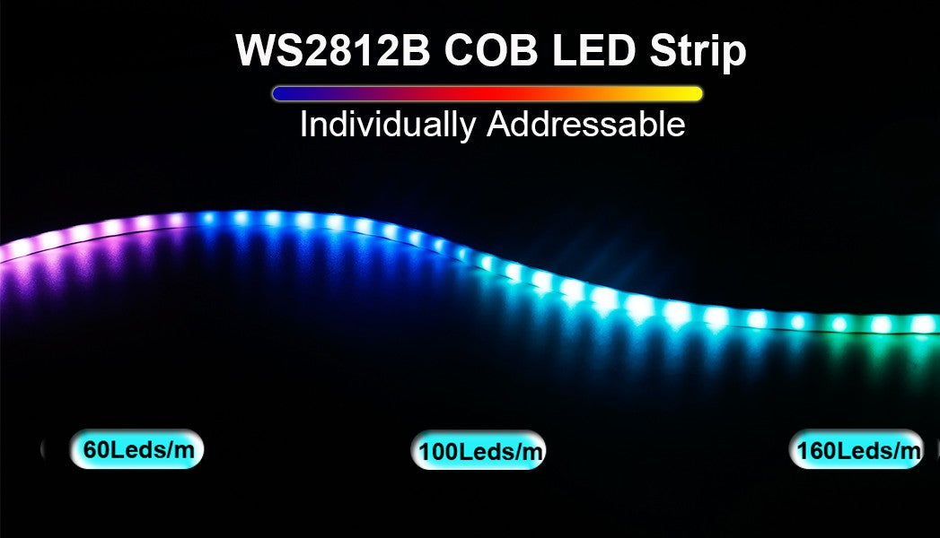 WS2812B Individually Addressable COB LED Strip 60 100 160Led/M High Density Flexible 5mm/10mm WS2812 RGBIC COB Light DC5V
