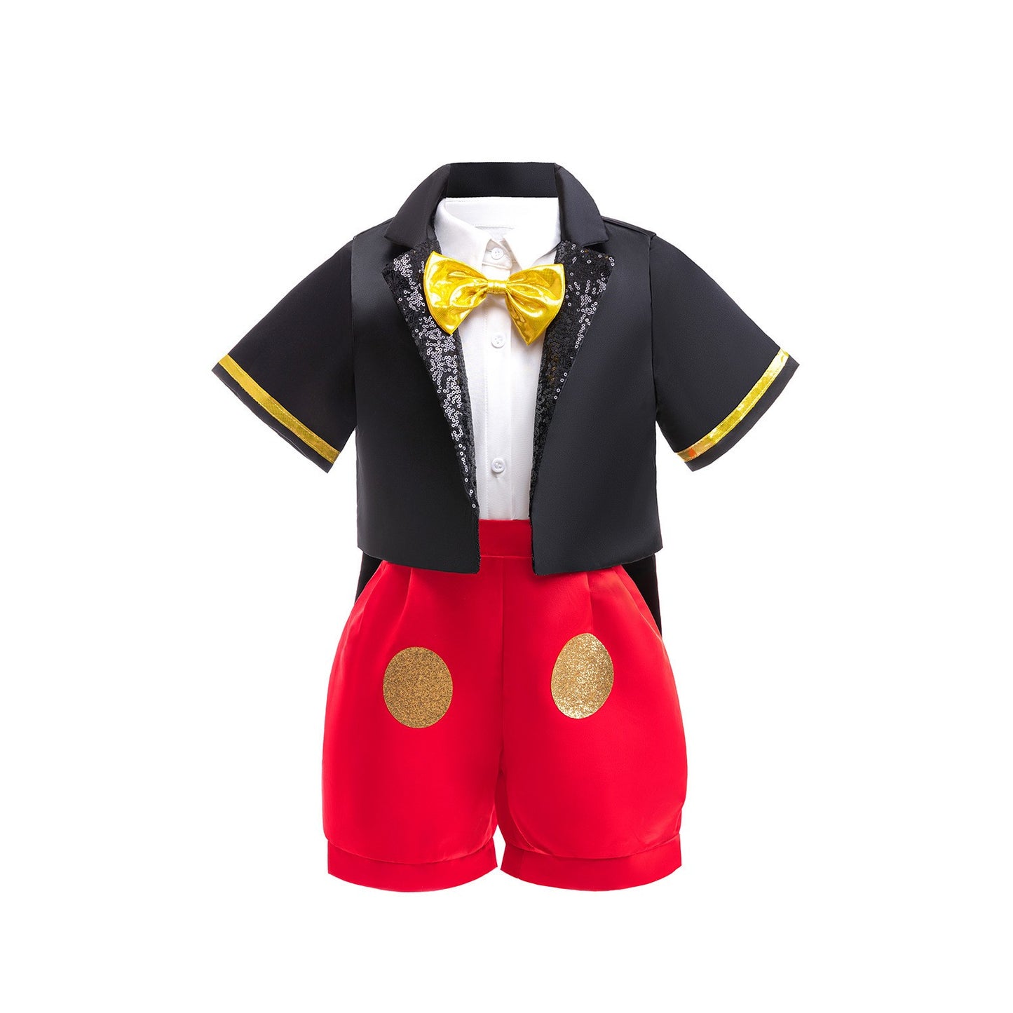 Cartoon Mouse Cosplay Costume Bow Tie Top+Short Sleeve Coat+Suspender Shorts for Halloween Carnival Birthday Outfits