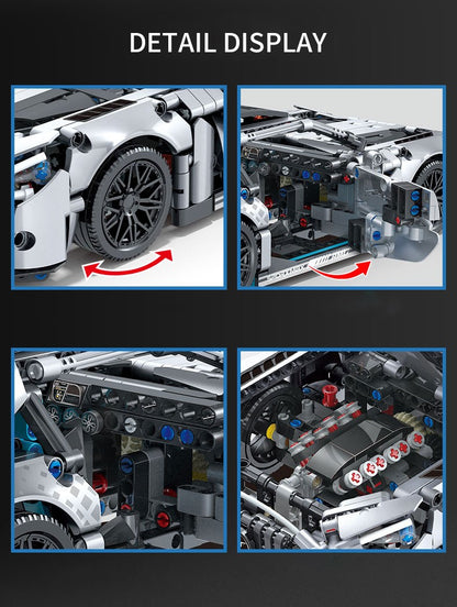 Conjunto de Blocos de Montar Carro de Corrida 1466 Peças, Kit Modelo de Veículo Esportivo Escala 1:14 para Adultos, Brinquedos para Presentes de Aniversário de Meninos