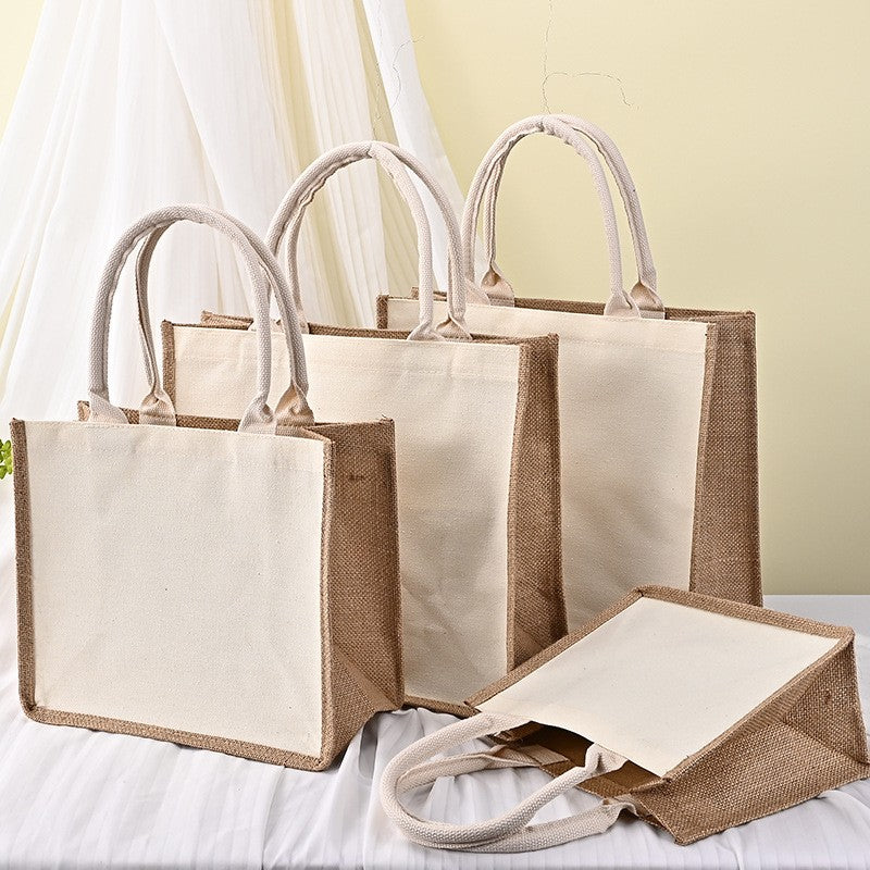 10 custom cotton and linen handbags, linen splicing bags, canvas shopping bags, clothing storage bags, printed logo