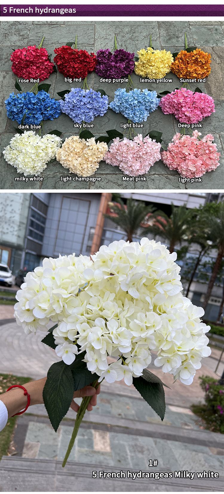 5 Heads Hydrangea Bouquet Silk Artificial Flowers for Party Wedding Living Room Decoration Accessories Home Decor Fake Flowers