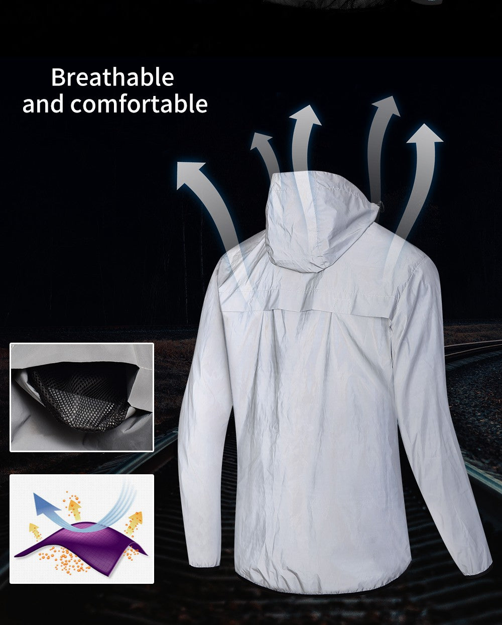 WOSAWE Full Reflective Jacket with Hoodie High Visibility Waterproof Wind Breaker Men Women Hiking Cycling Running Safety Vest