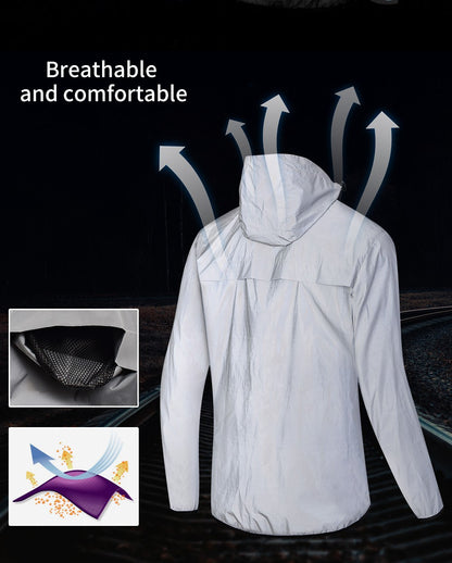 WOSAWE Full Reflective Jacket with Hoodie High Visibility Waterproof Wind Breaker Men Women Hiking Cycling Running Safety Vest