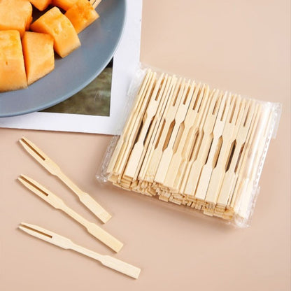 100 unidades de garfo de frutas de bambu descartável de madeira, palito de dente de frutas, conjunto de garfos de sobremesa, utensílios de mesa para festas em casa, garfos descartáveis SGC02