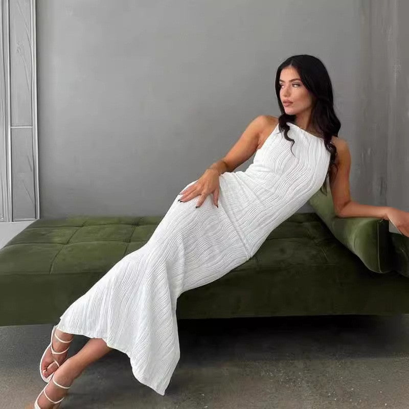 New Fashion Women's Solid Color Suspender U-neck Slim Dress Sexy Sleeveless Medium and Long Evening Dress Y2k Clothes 264