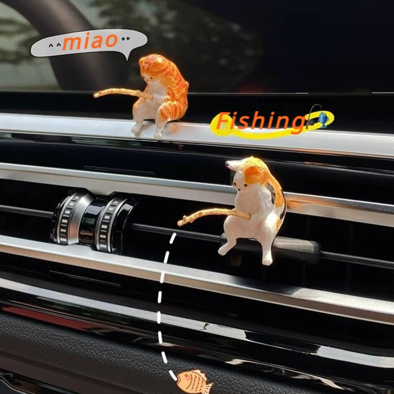 Gato-pescador Decoração de Interiores de Carro Resina Fofa com Óculos de Tubo Pingente para Retrovisor de Carro Saída de Ar para Acessórios de Carro