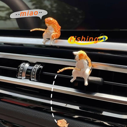 Gato-pescador Decoração de Interiores de Carro Resina Fofa com Óculos de Tubo Pingente para Retrovisor de Carro Saída de Ar para Acessórios de Carro