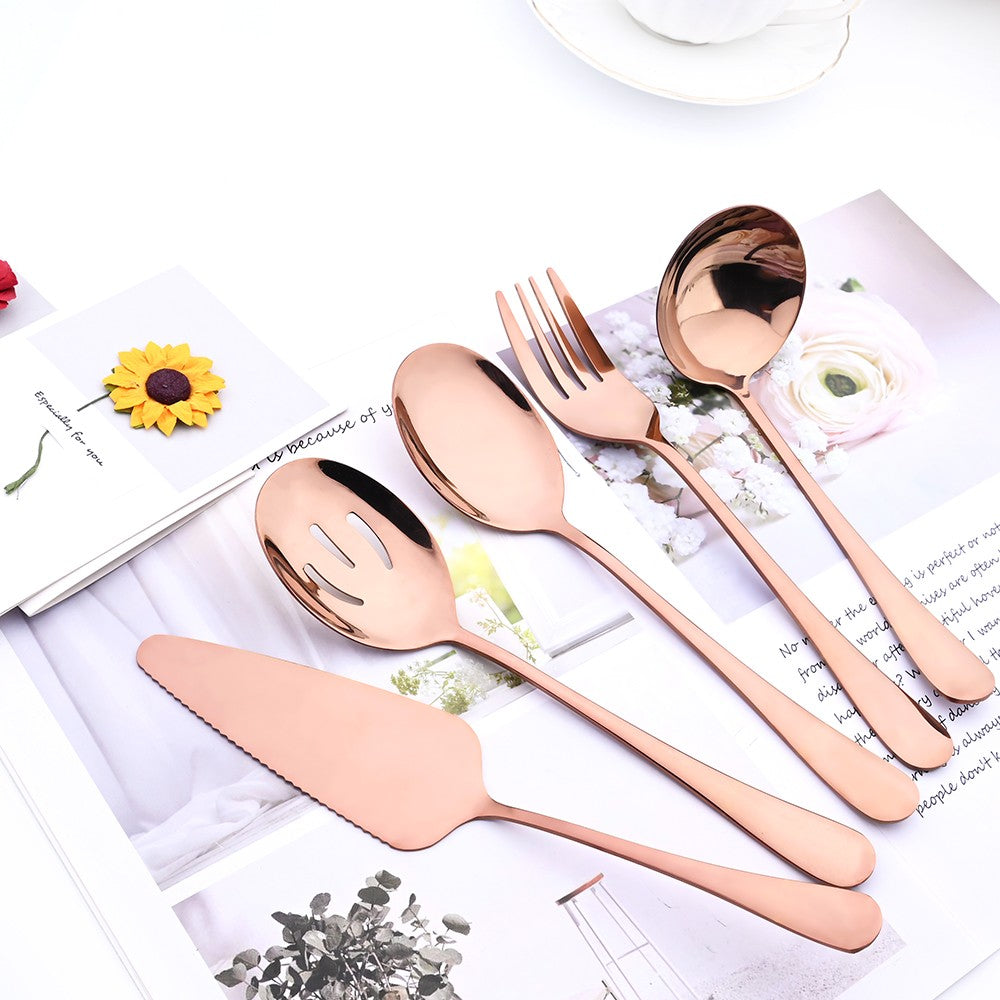 Drmfiy Conjunto de Talheres Pretos de 5/7 Peças para Servir, Utensílios de Jantar, Buffet, Talheres para Catering, Conjunto de Escumadeiras, Colheres, Garfos, Talheres de Prata