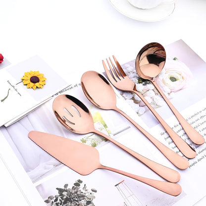 Drmfiy Conjunto de Talheres Pretos de 5/7 Peças para Servir, Utensílios de Jantar, Buffet, Talheres para Catering, Conjunto de Escumadeiras, Colheres, Garfos, Talheres de Prata