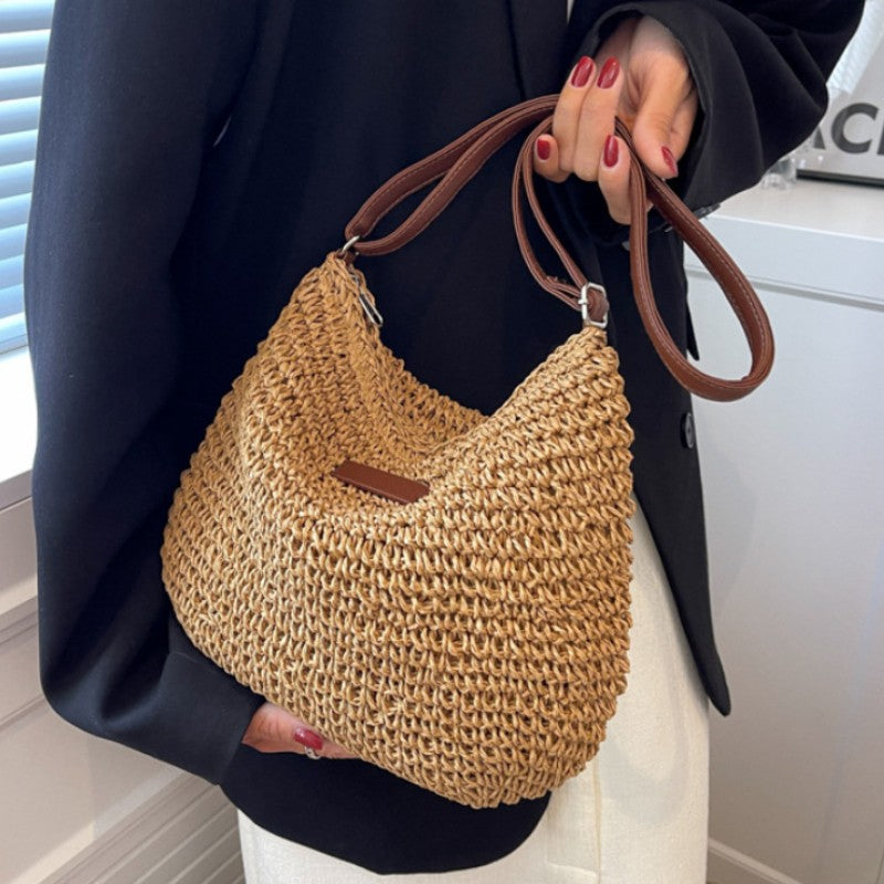 Fashion Straw Women Shoulder Bags Paper Woven Female Handbags Large Capacity Summer Beach Straw Bags Casual Tote Purses