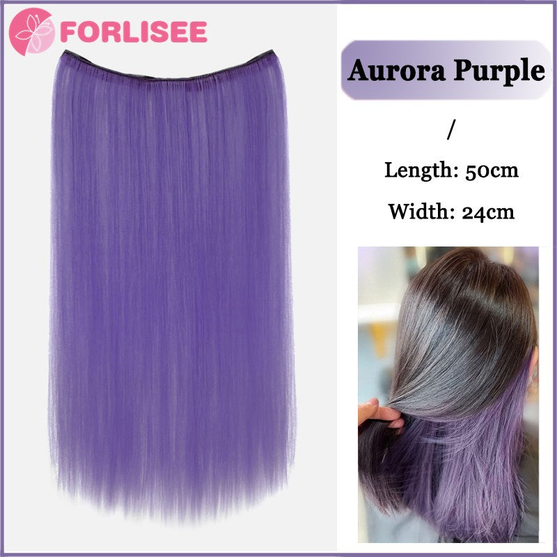 Aplique de Cabelo Sintético Liso Longo de Uma Peça com 4 Presilhas, Camada Interna Escondida, Peruca Colorida
