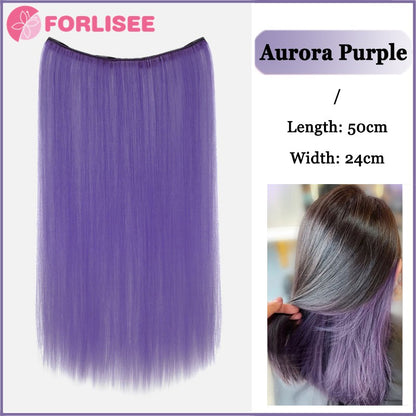 Aplique de Cabelo Sintético Liso Longo de Uma Peça com 4 Presilhas, Camada Interna Escondida, Peruca Colorida