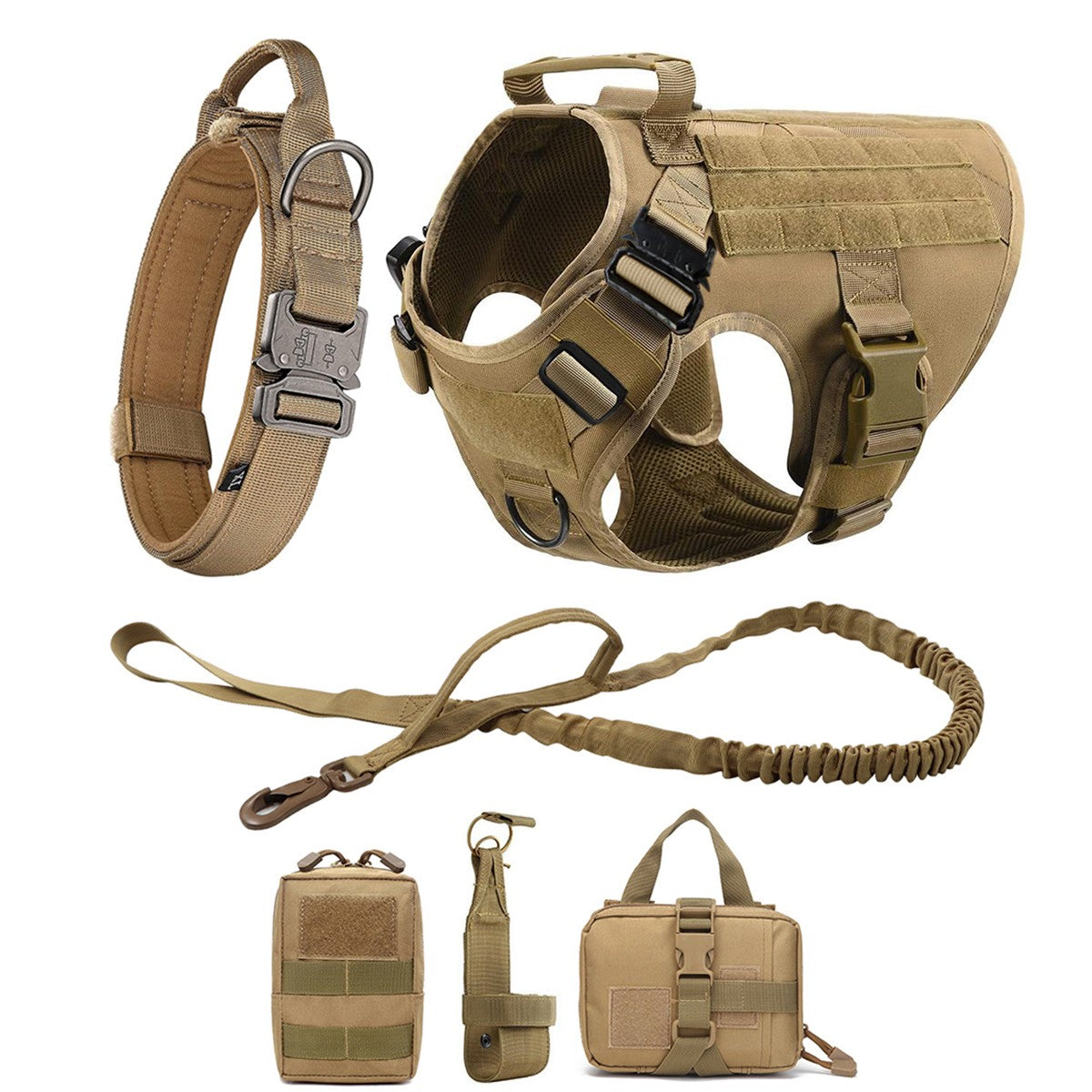 Coleira Peitoral Tática para Cães com Alça e Bolsas Molle para Cães de Porte Médio e Grande, Colete Militar de Treinamento para Pets, Coleira Ajustável para Cães de Serviço