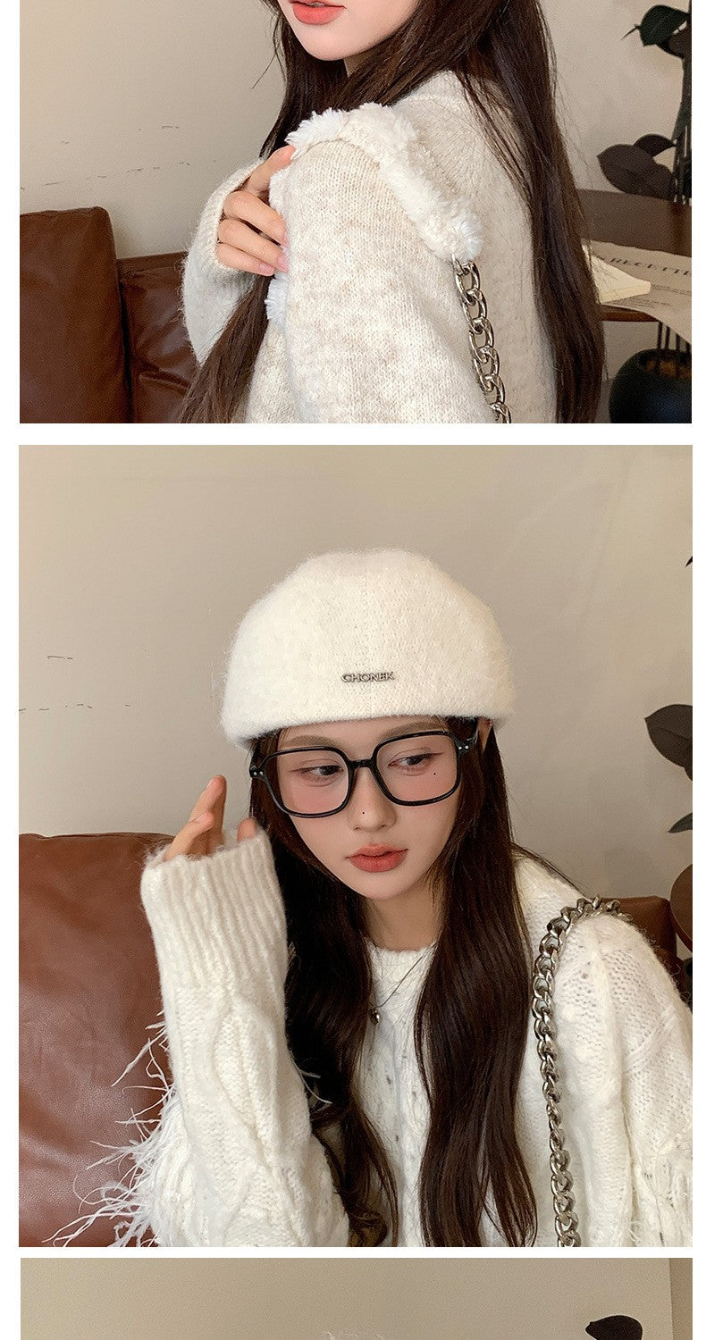 Autumn British Style Beret Hat Lady Vintage Flat Cap Winter Keep Warm Knitted Hat All-match Peaked Cap Forward Hat Wholesale