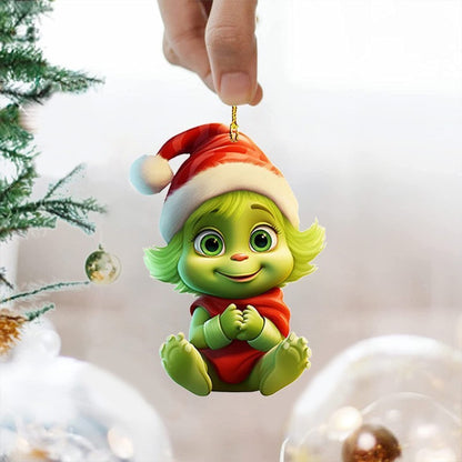 12pcs Whimsical Green Christmas Tree Ornaments - Acrylic Wooden Hanging Decorations For Holiday & Thanksgiving Home Decor