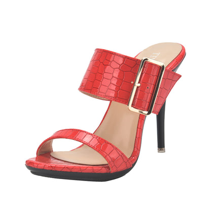New Summer Buckle Strap Outside Women Slipper  Open Toe High Heeled 10CM Women's Sandals Thin Heels Neutral Slippers Party Pumps