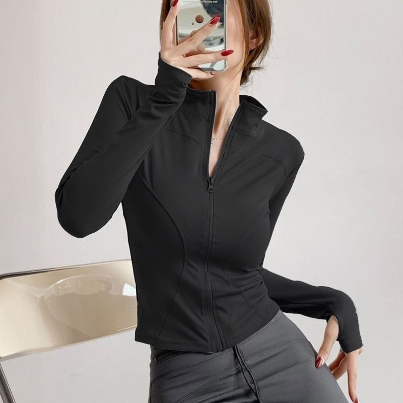 Women Zip Fitness Yoga Shirt Long Sleeve Sports Jacket Gym Pilates Slim Fit Top Cycling Running Coat Workout Clothes Activewear