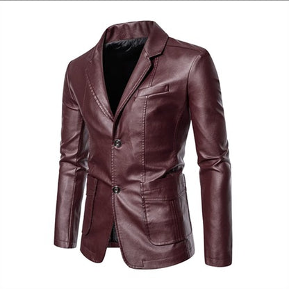 2024 New Men Business Casual Leather Jacket Black / khaki Fashion Male Suit Collar Coats Large Size 5XL Slim Fit Top