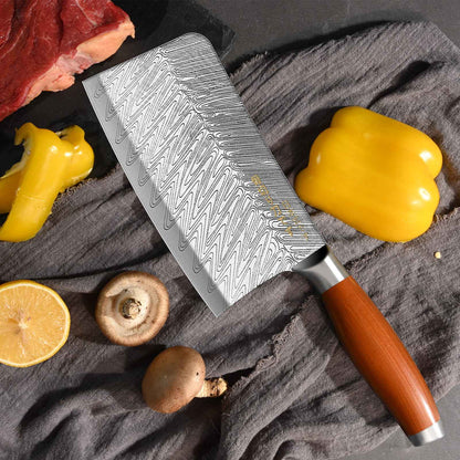 Conjunto de 3 Facas Profissionais de Cozinha Japonesa - Faca do Chef, Faca Multiuso, Cutelo de Carne, Faca para Desossar, Padrão de Aço Damasco
