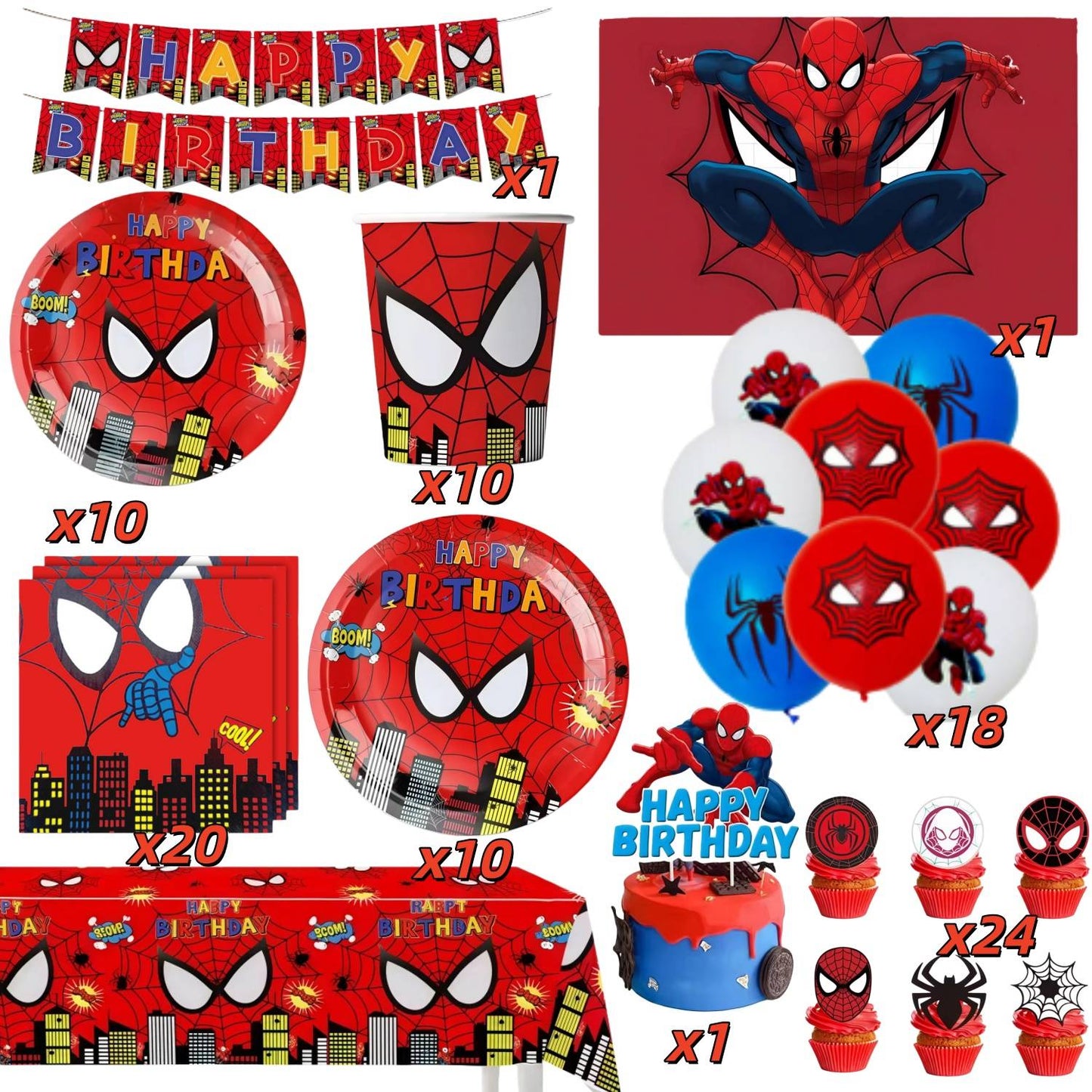 Mask Spider Hero Birthday Party Supplies Tableware Kit Plates Cups Tablecloth Backdrop Balloons Kids Party Decorations Favors
