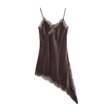 Women Fashion Sexy V-Neck Lace Elegant Halter Dress Asymmetric Hem Dress 2025 Summer New Fashion Holiday Party Beach Dresses