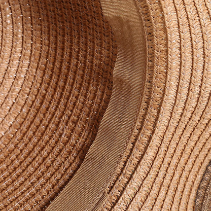 Chapéu de sol feminino dobrável de aba larga com laço, chapéu de palha elegante para proteção solar, moda praia 2021 gorras