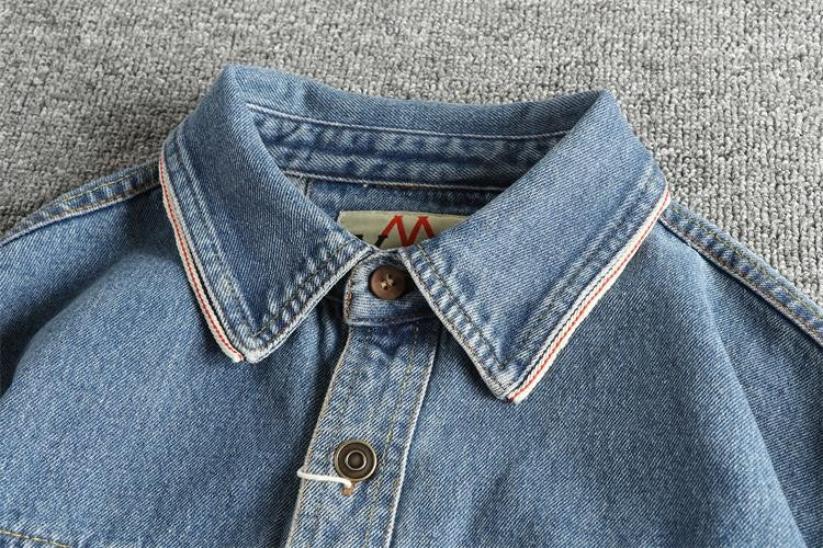 Autumn New American Retro Heavyweight Single Pocket Denim Cargo Shirt Men's Simple 100% Cotton Washed Casual Blouses Thin Jacket