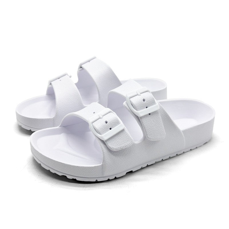 Litfun Women Summer New Sandals Fashion Double Buckle Outdoor Non-slip Beach Shoes Soft EVA Sandals Couple Casual House Slides